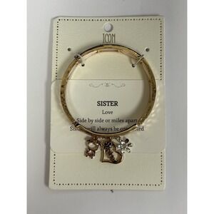 Sister Gold Tone Bangle Bracelet W Poem, Charm Heart, Love, Birthday, Xmas, NEW